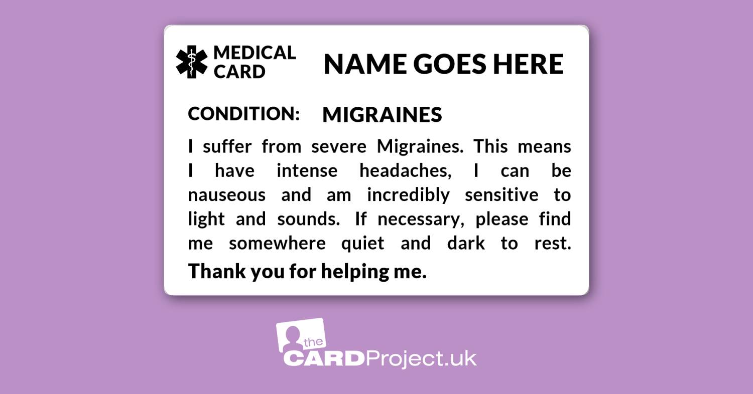 Migraine Awareness Mono Medical ID Alert Card (FRONT)